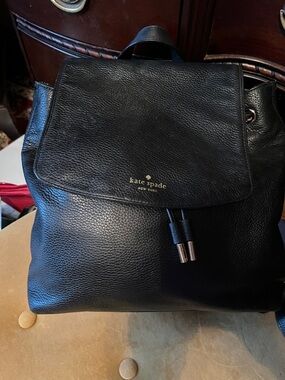 kate spade Black Pebbled Leather Drawstring Backpack